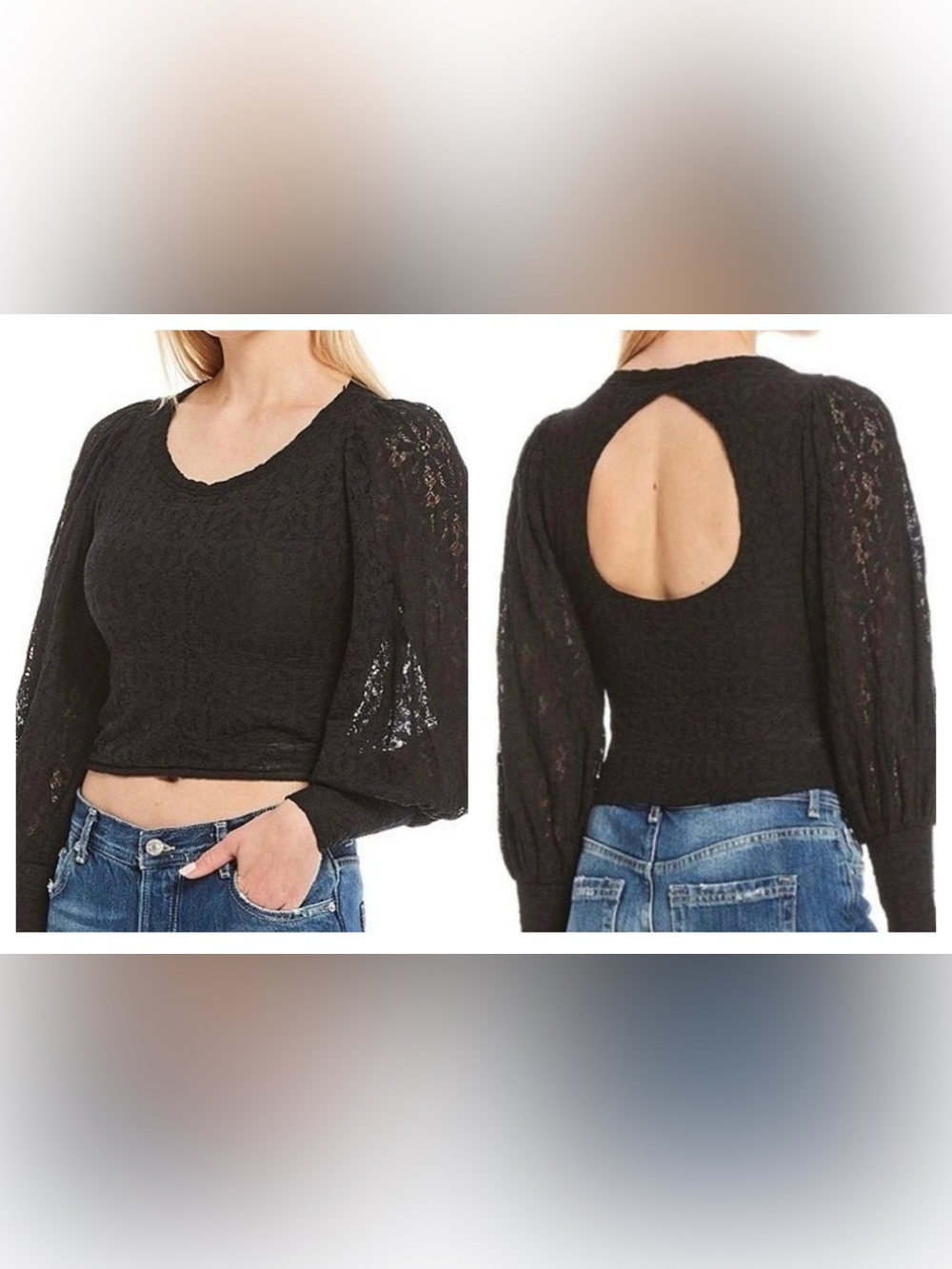 Free People Tea Time Round Neck Long Sleeve Lace Top - XS
